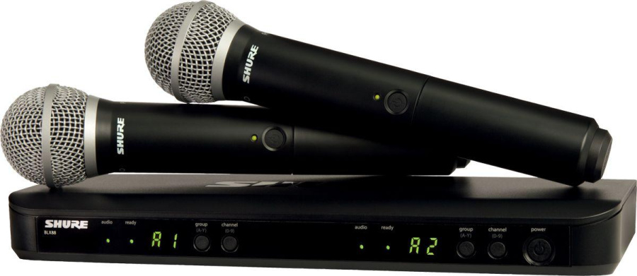 Двухканальная радиосистема с двумя ручными передатчиками Shure BLX288E/PG58.